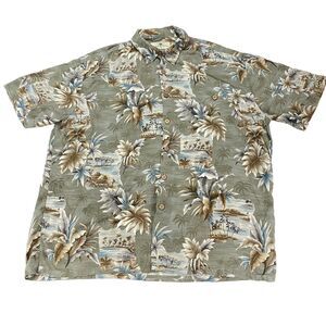 Island Shores Shirt Mens XL Green Hawaiian Rayon Short Sleeve Collar Button Down